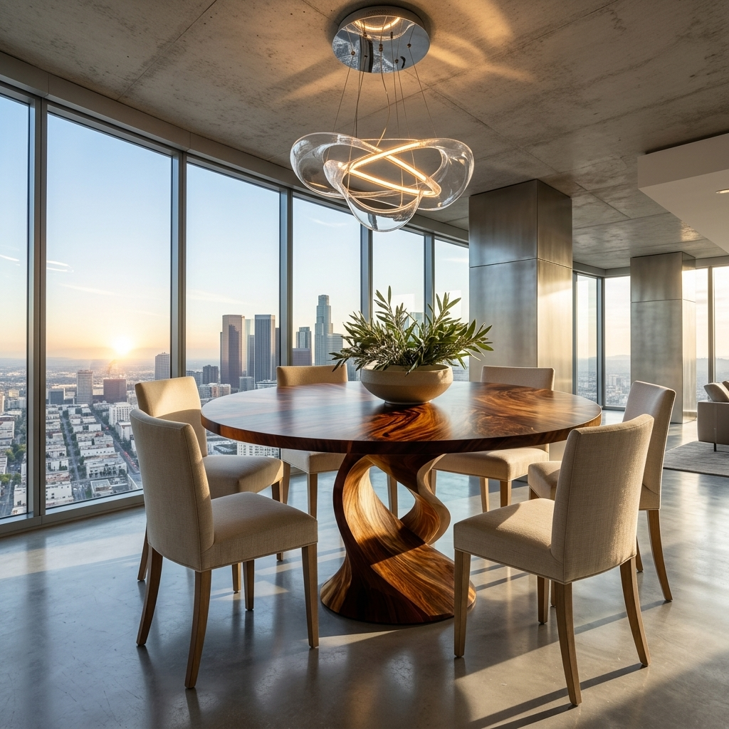 Contemporary Dining Table With Unique Twisted Base For Kitchen