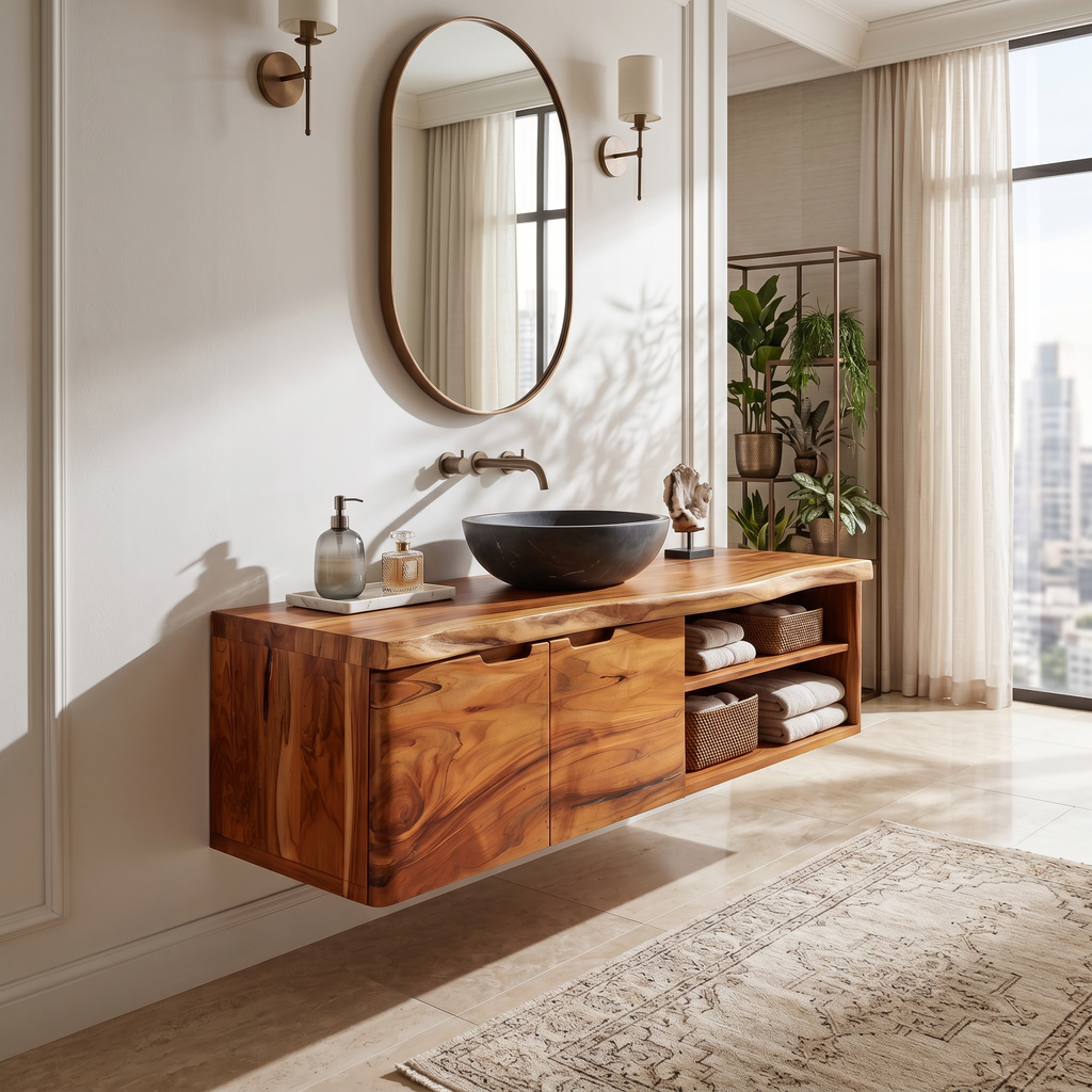 Coastal Floating Washstand Relaxing Guest Bathroom