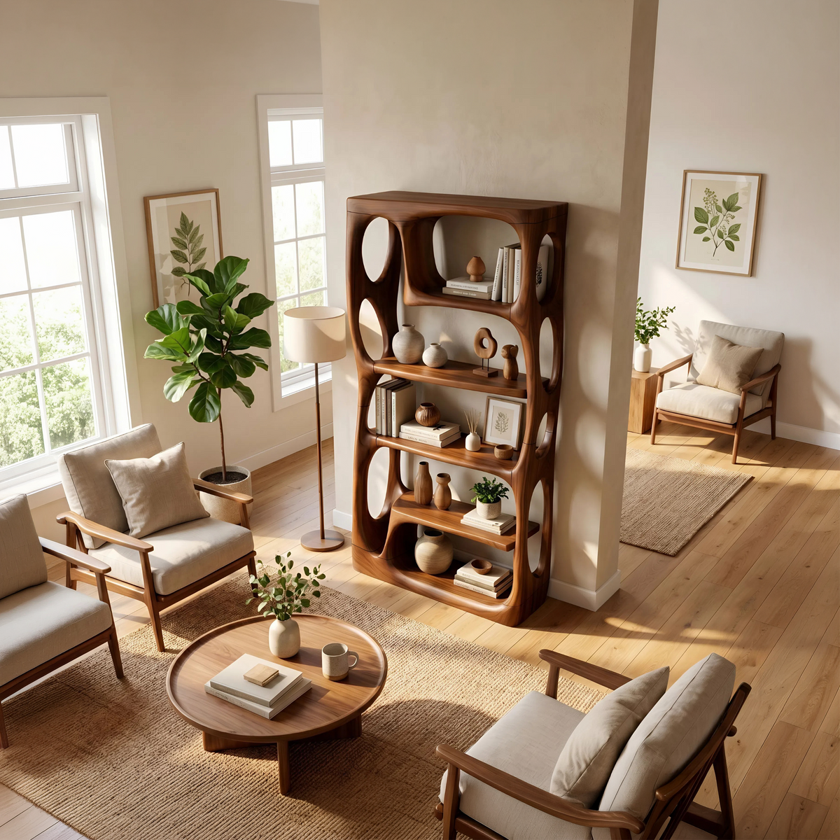 Contemporary Artistic Bookshelf Storage Organizer For Living Room