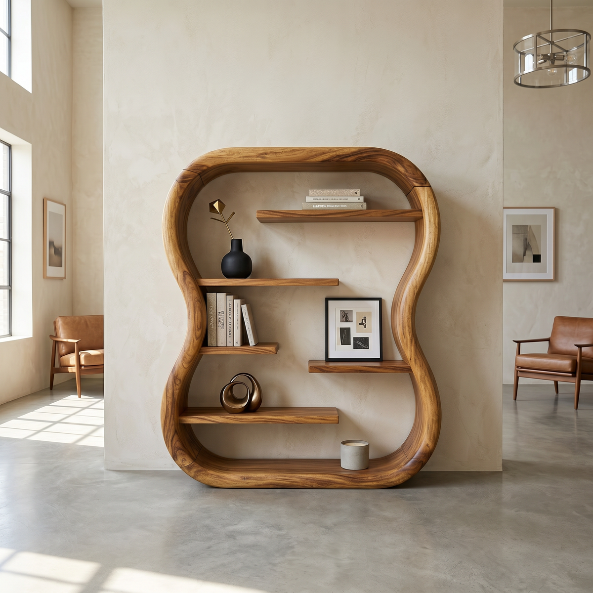 Contemporary Organic Bookshelf With Curved Frame