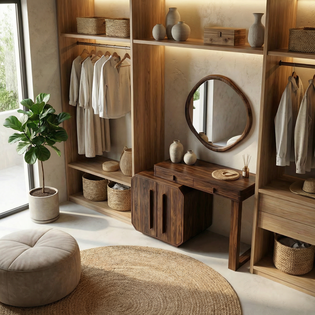 Contemporary Dressing Table With Storage Cabinet Sculptural Design For Bedroom