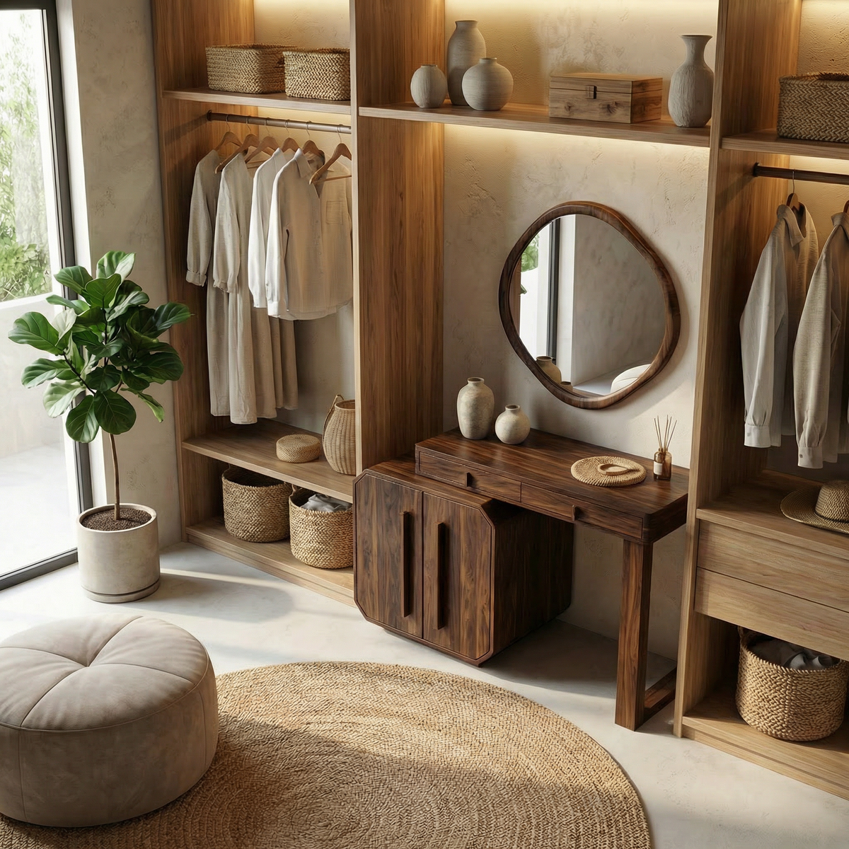 Contemporary Dressing Table With Storage Cabinet Sculptural Design For Bedroom