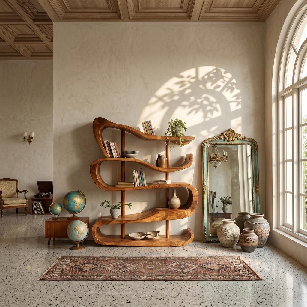 Artistic Wooden Display Shelf In Organic Form