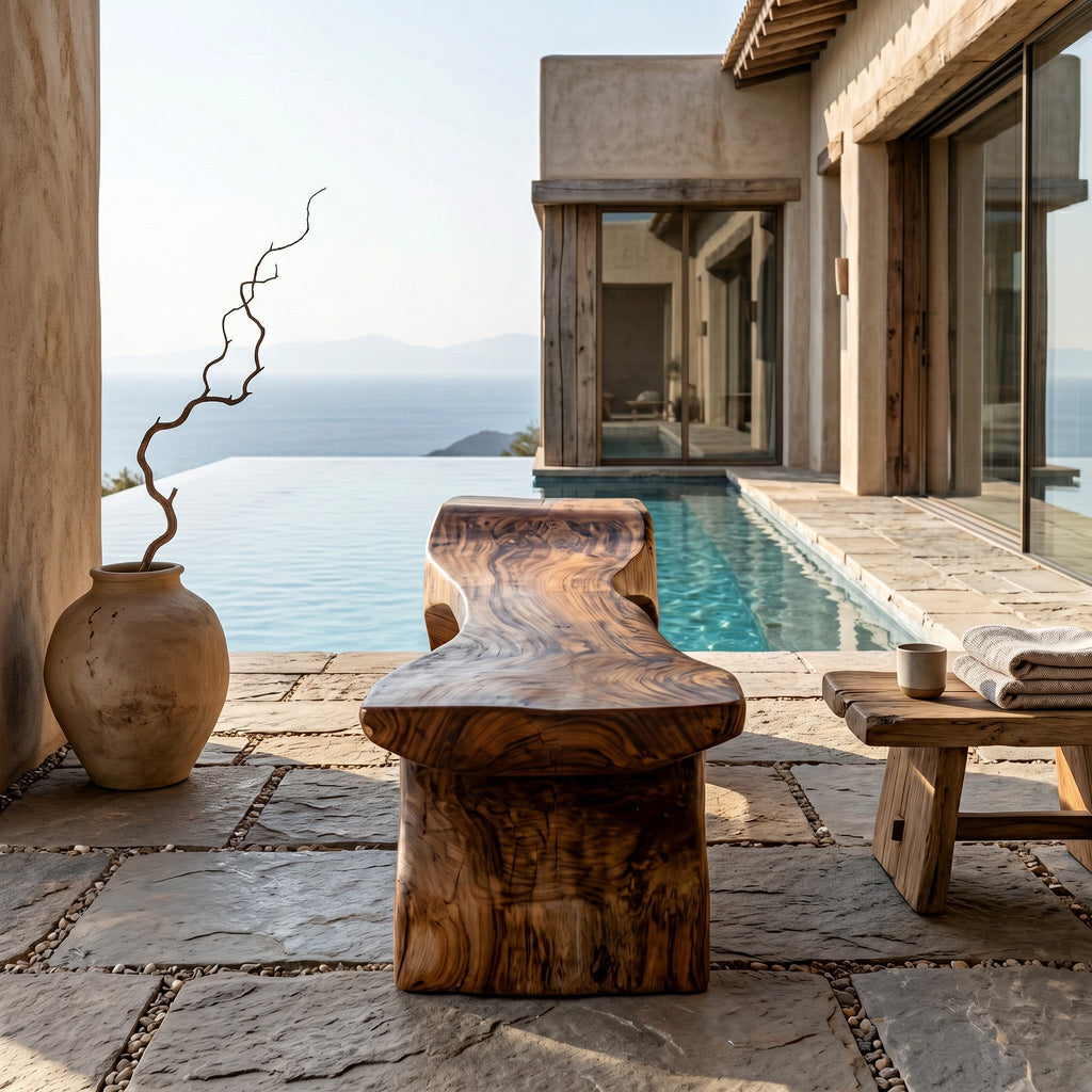 Contemporary Natural Wood Outdoor Bench For Modern Backyard Space