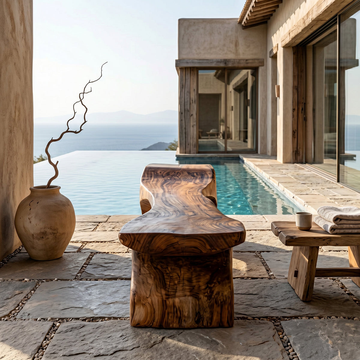Contemporary Natural Wood Outdoor Bench For Modern Backyard Space