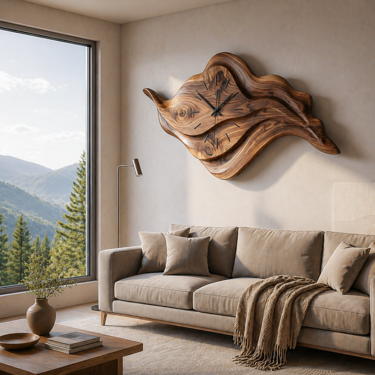 Artistic Sculptural Wooden Clock For Modern Home Office