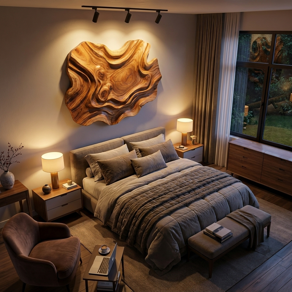 Abstract Wooden Wave Wall Art For Contemporary Living Room