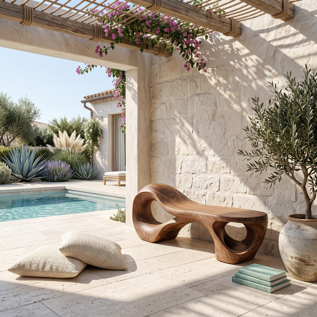 Contemporary Arched Cutout Bench For Courtyard Interior Area