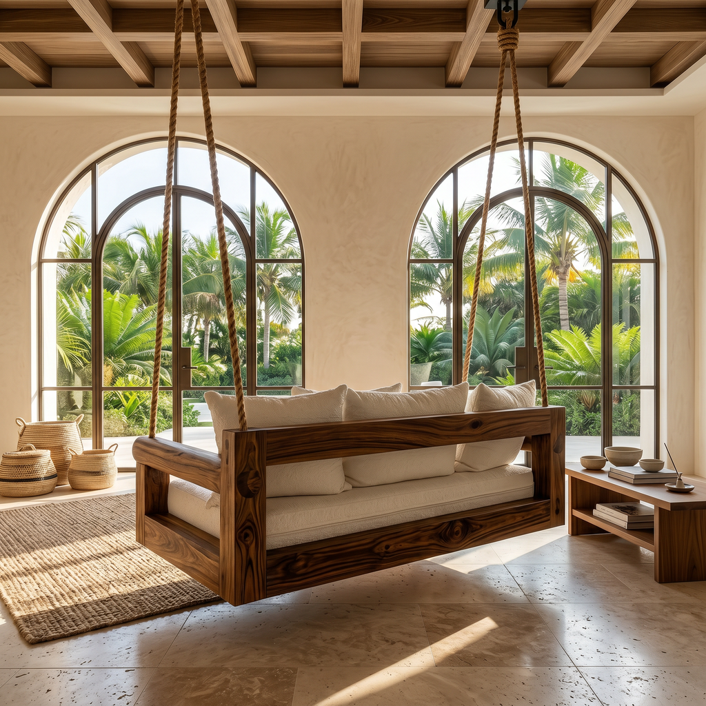 Contemporary Hanging Sofa Swing City View Luxury Apartment