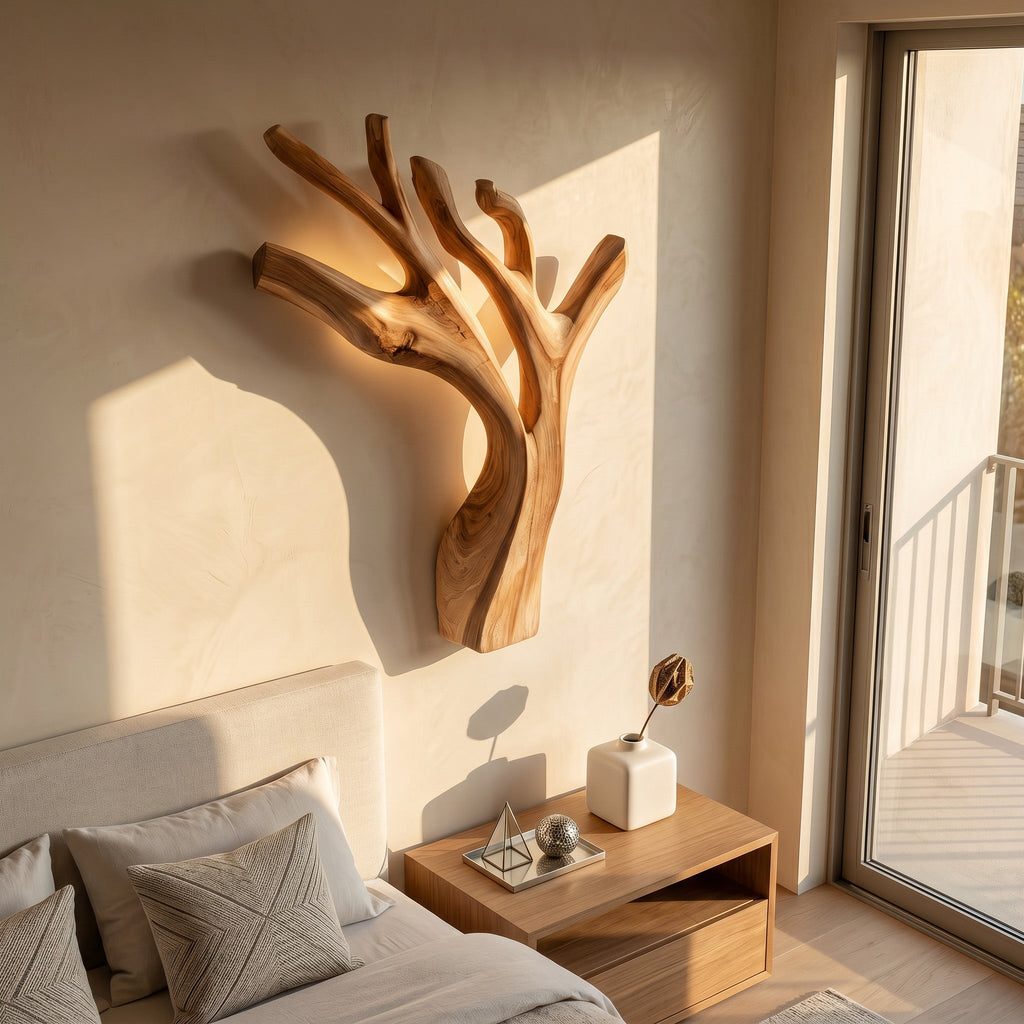Artistic Branch Style Wooden Wall Lamp For Bedroom