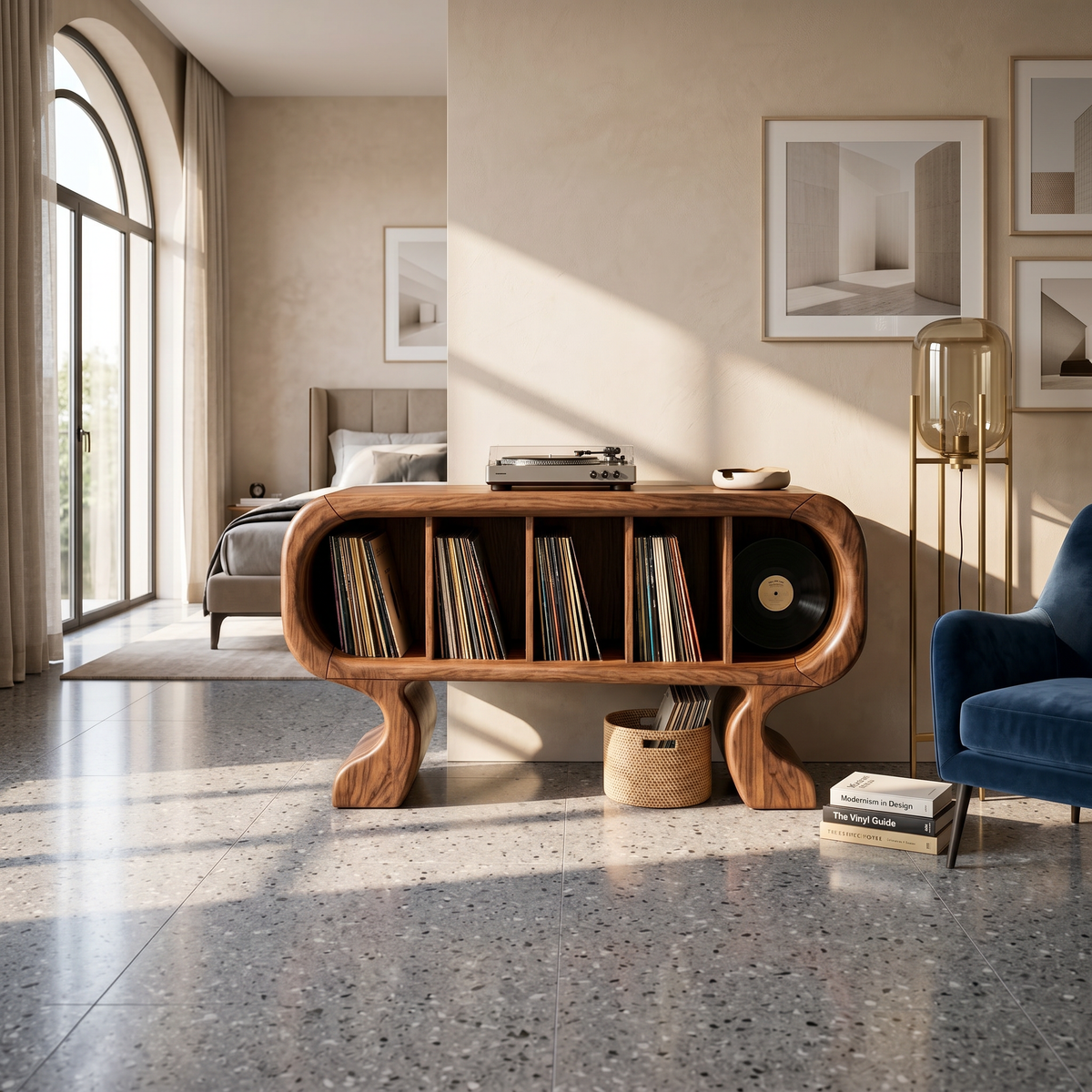 Contemporary Curved Record Player Stand Luxury Suite