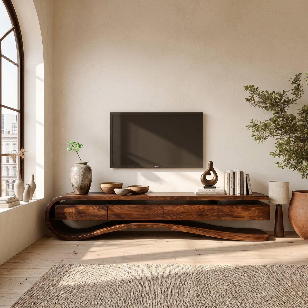 Contemporary Curved Rounded TV Console For Designer Living Room