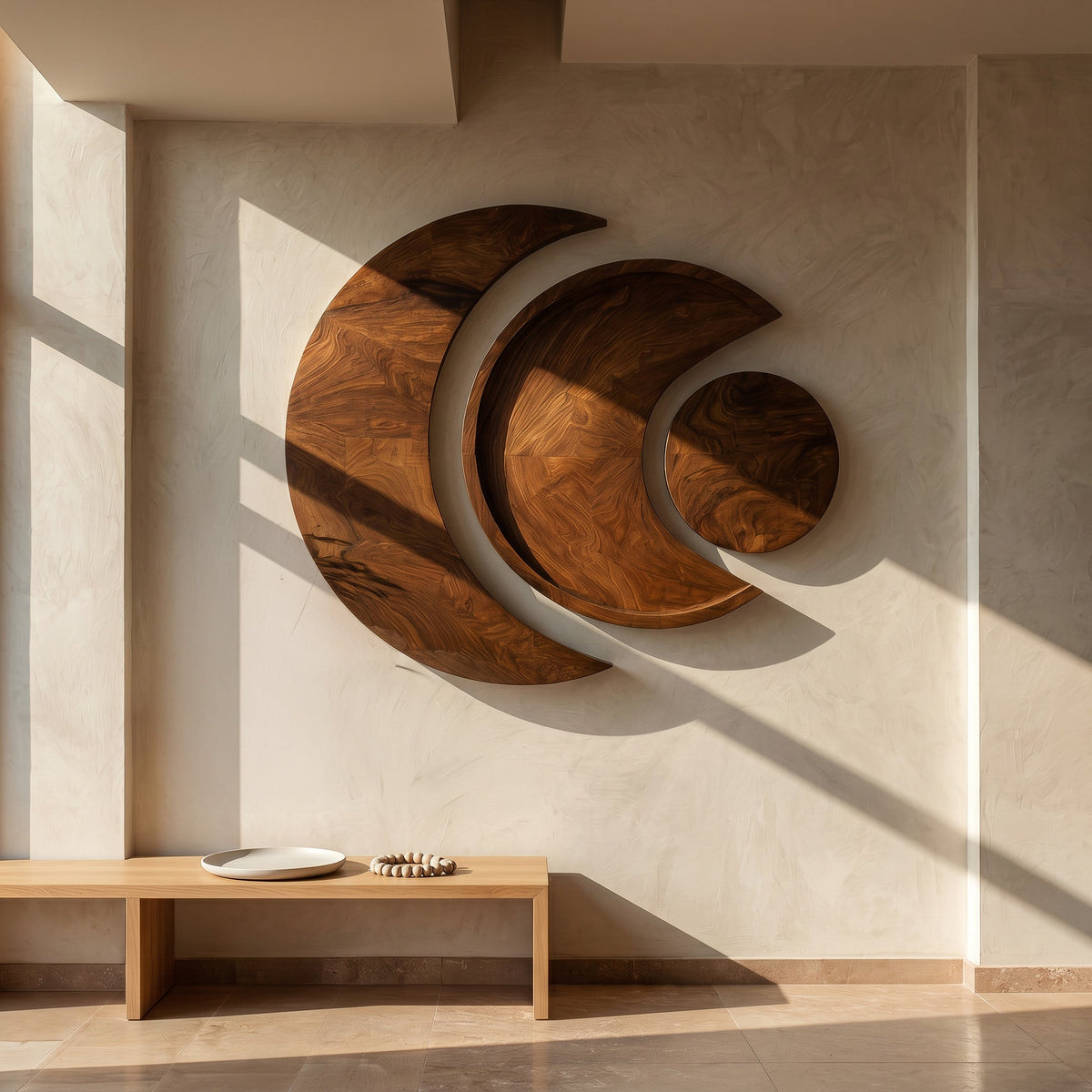 Contemporary Moon Phase Wood Wall Art For Living Decor