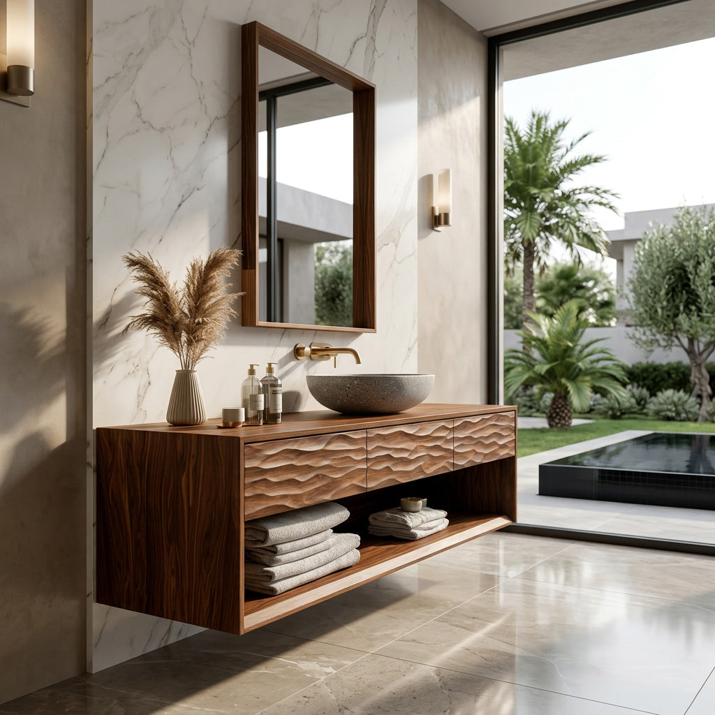 Contemporary Floating Bathroom Vanity With Textured Front For Bathroom
