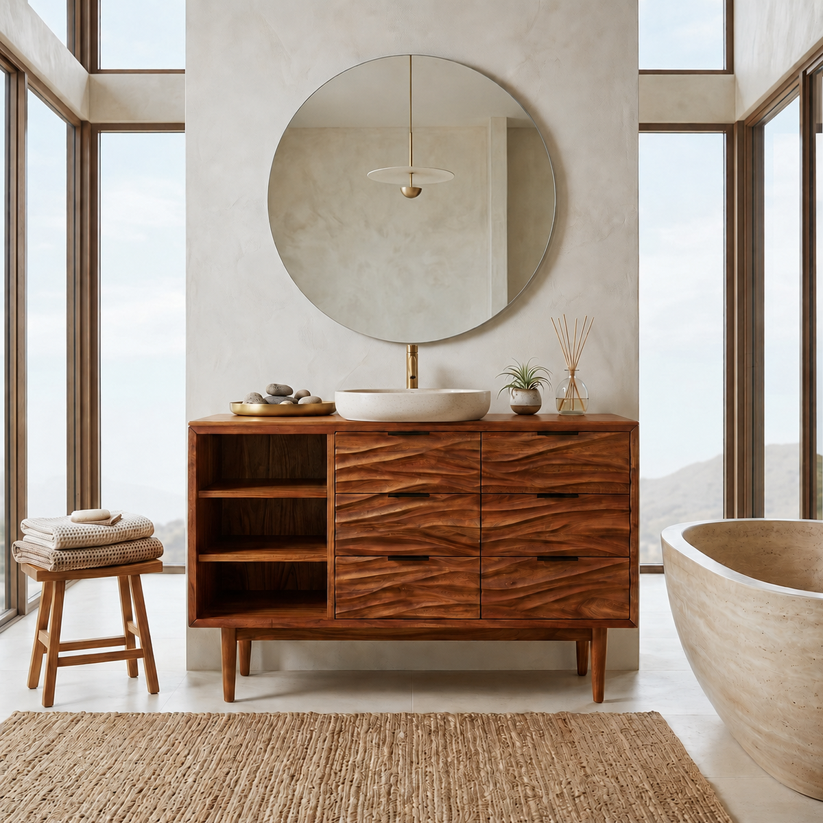 Coastal Wood Bathroom Cabinet For Beach House