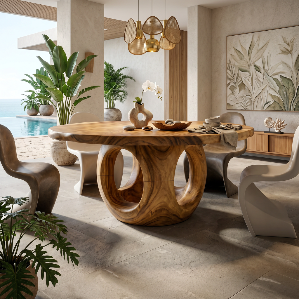 Coastal Round Kitchen Table For Outdoor Kitchen