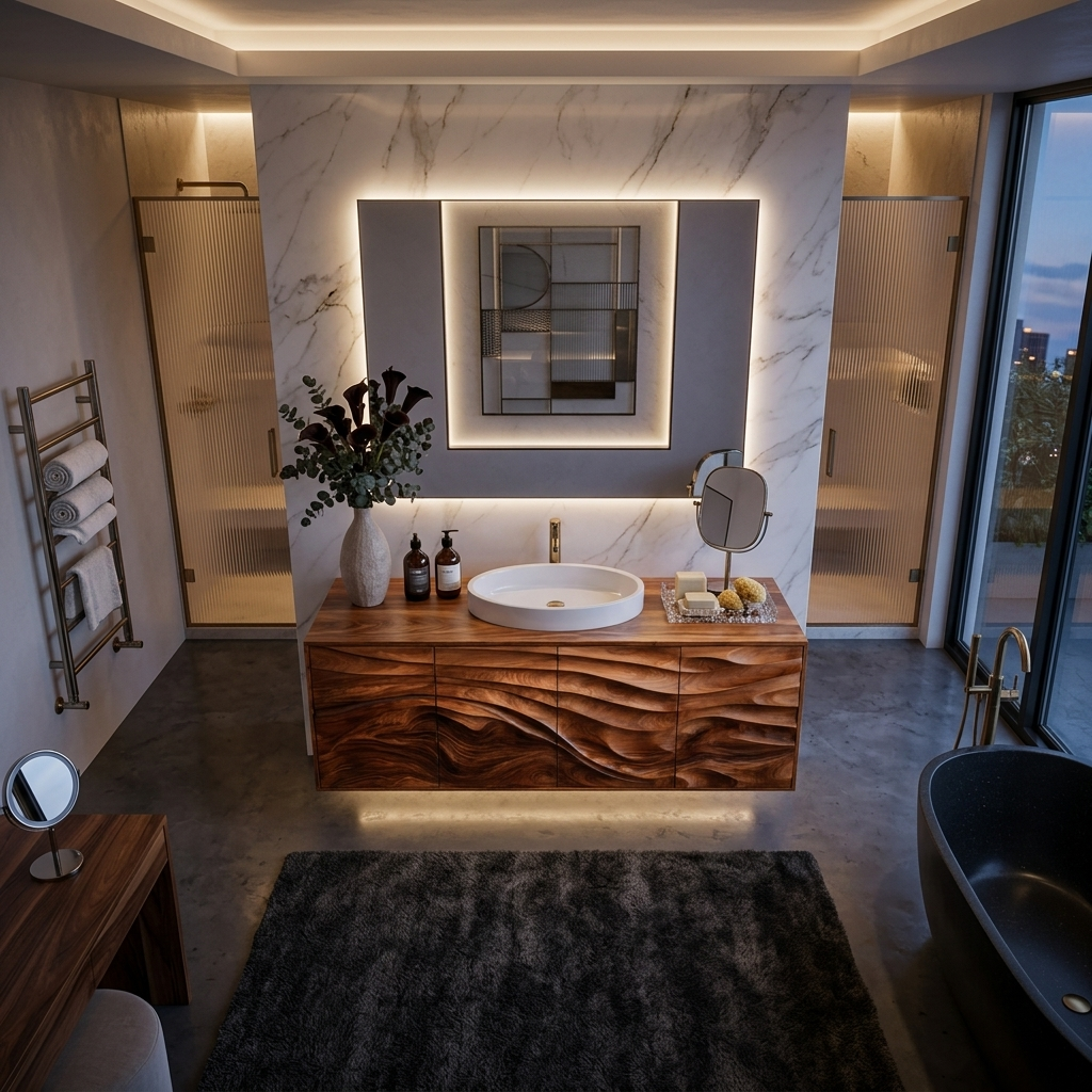 Contemporary Bathroom Vanity With Statement Wave Front For Bathroom Interior