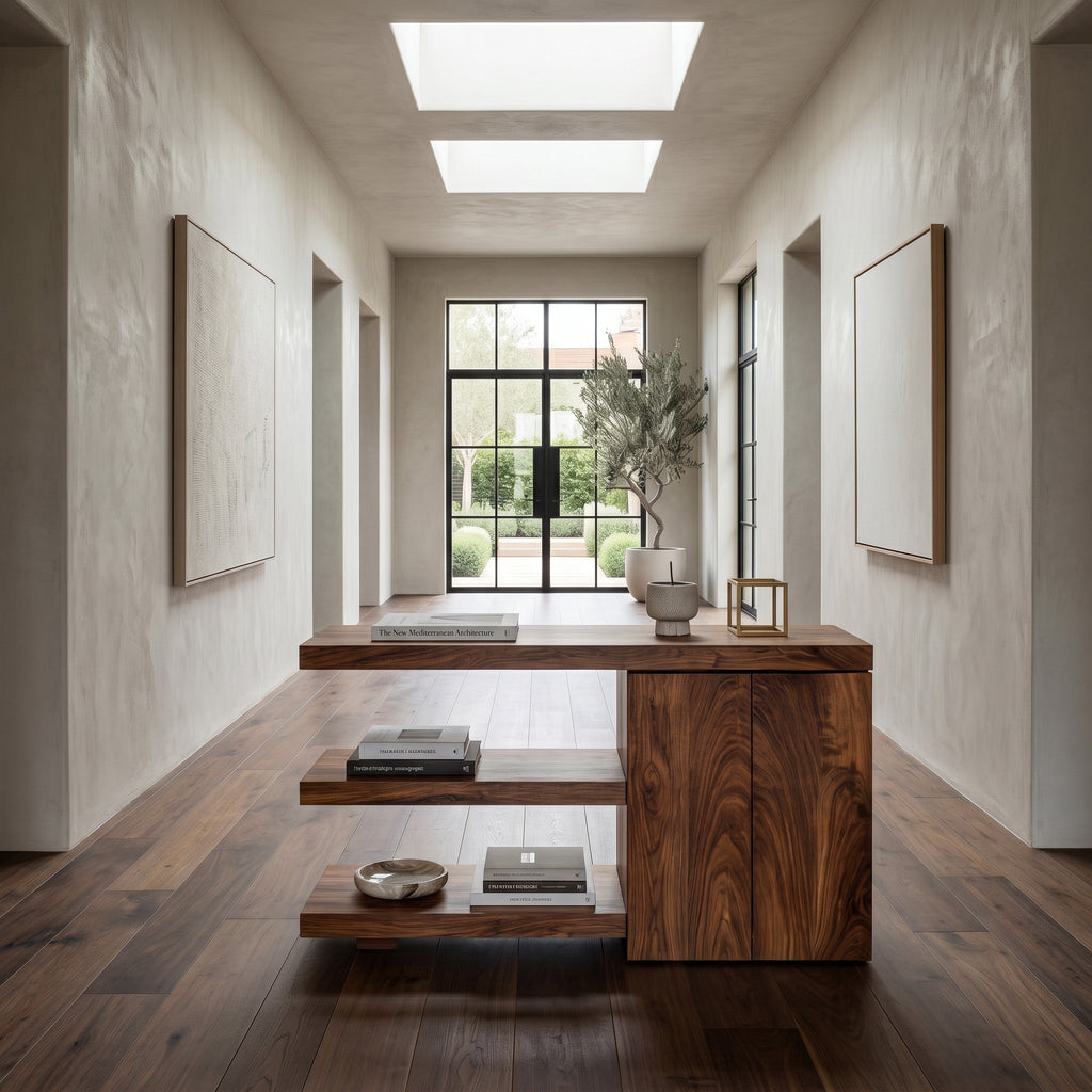 Contemporary Asymmetrical Wooden Console Table For Entryway