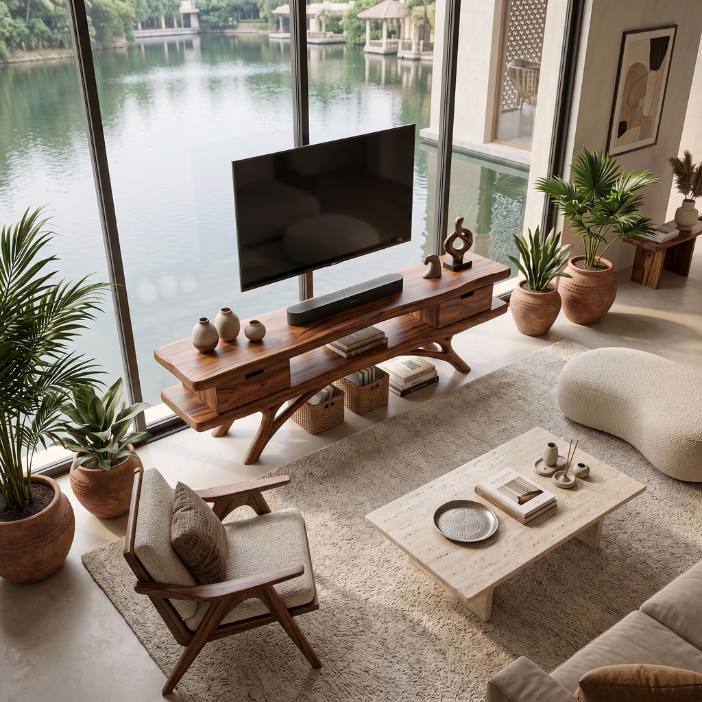 Artistic Curved TV Cabinet For Minimalist Interior Furniture