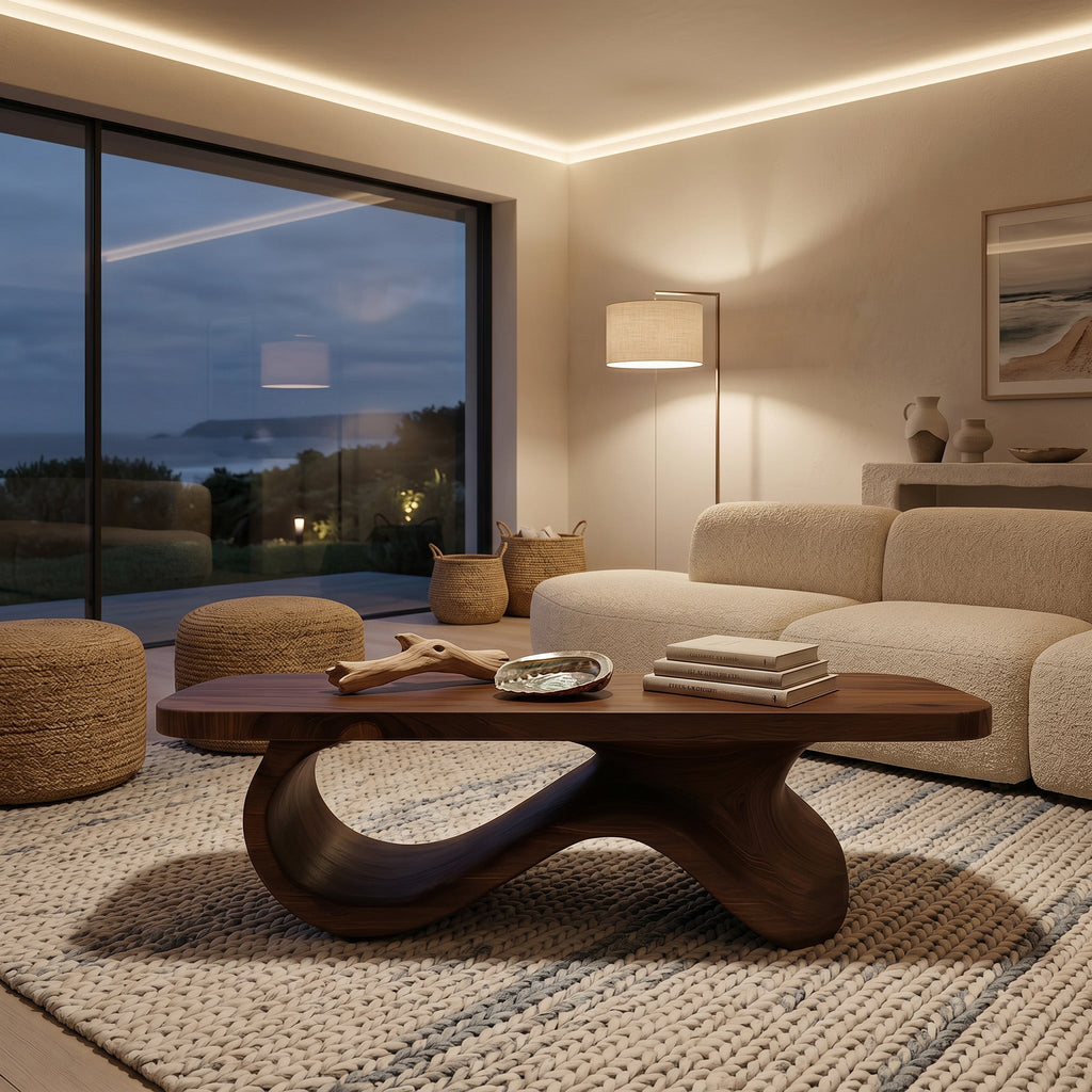 Contemporary Coffee Table With Sculptural Base For Living Room