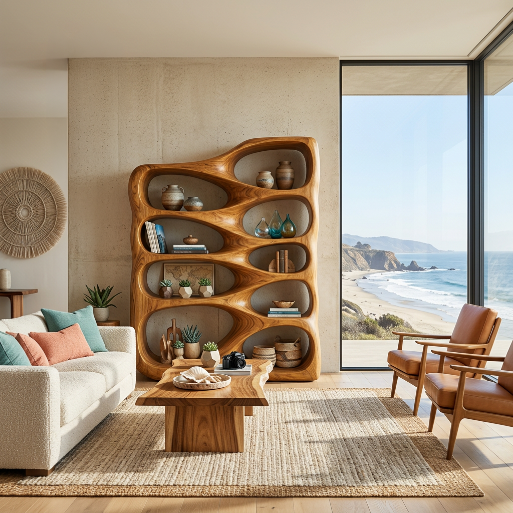 Artistic Sculptural Wooden Bookshelf For Home Storage