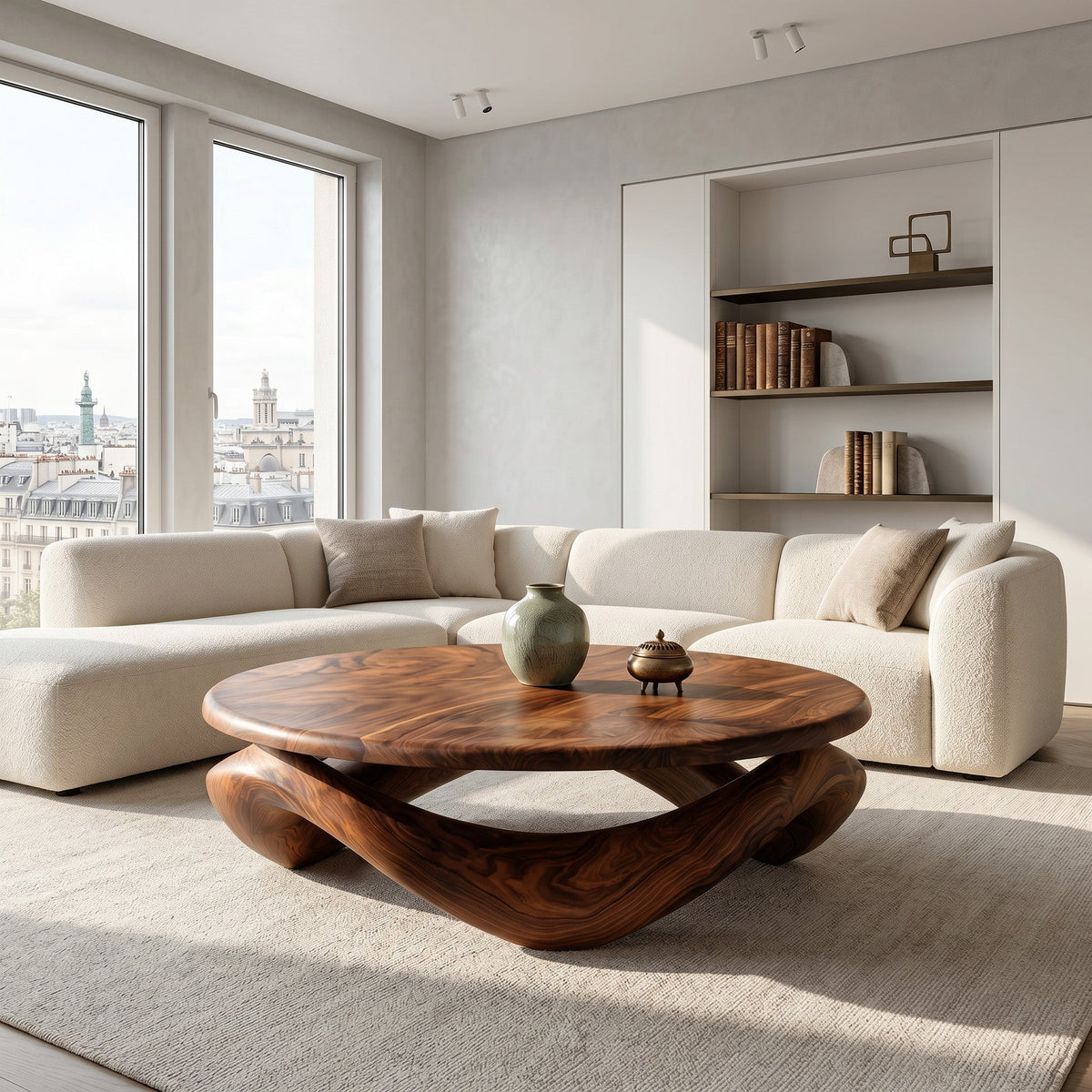 Contemporary Sculptural Coffee Table With Pedestal Base For Living Room