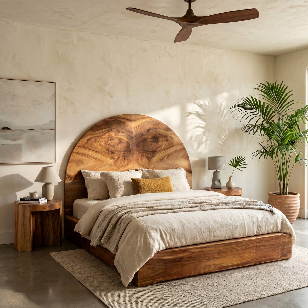 Boho Arch Wood Headboard For Neutral Earth Tone Bedroom