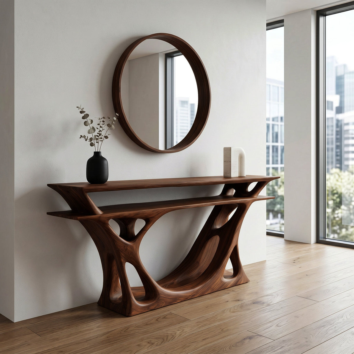 Contemporary Console Table With Sculptural Form For Entryway