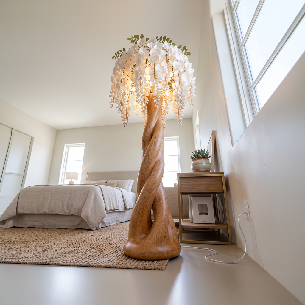 Contemporary Botanical Floor Lamp With Cascading Petal Shade For Living Room