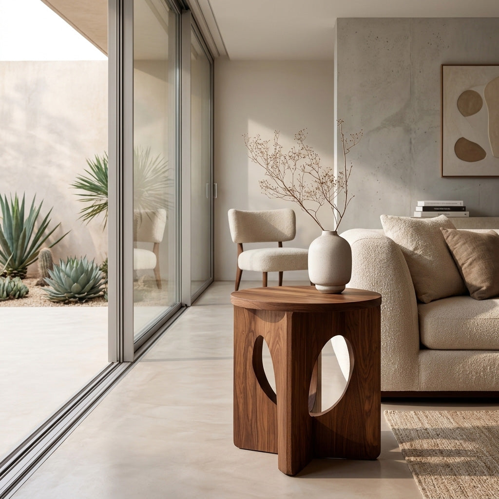 Contemporary Natural Wood Round Side Table For Living Furniture