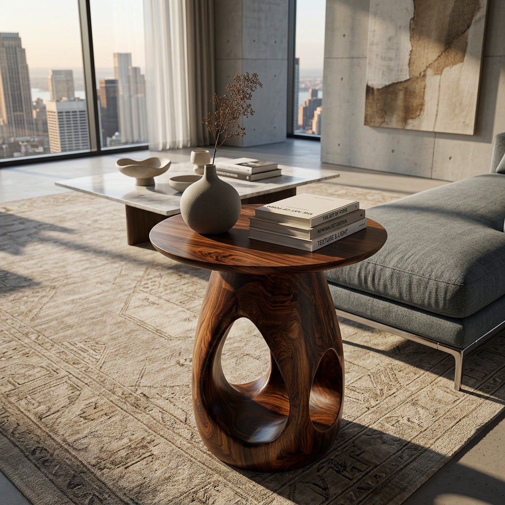 Contemporary Natural Wood Hollow Form Side Table For Living