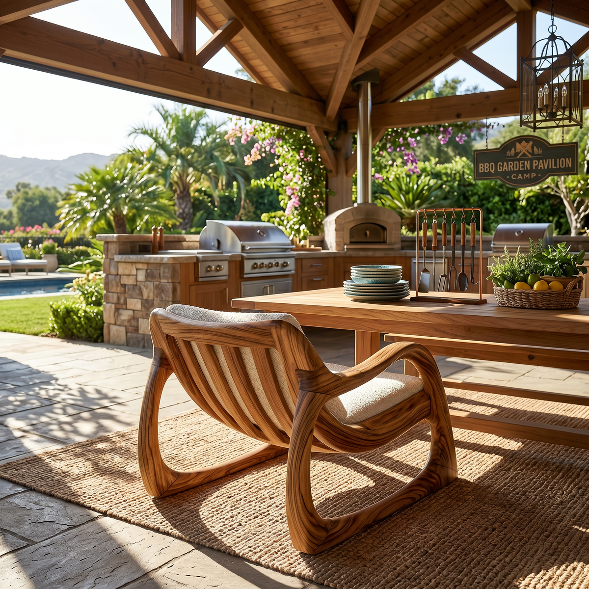 Biophilic Organic Accent Chair Tropical Sunroom