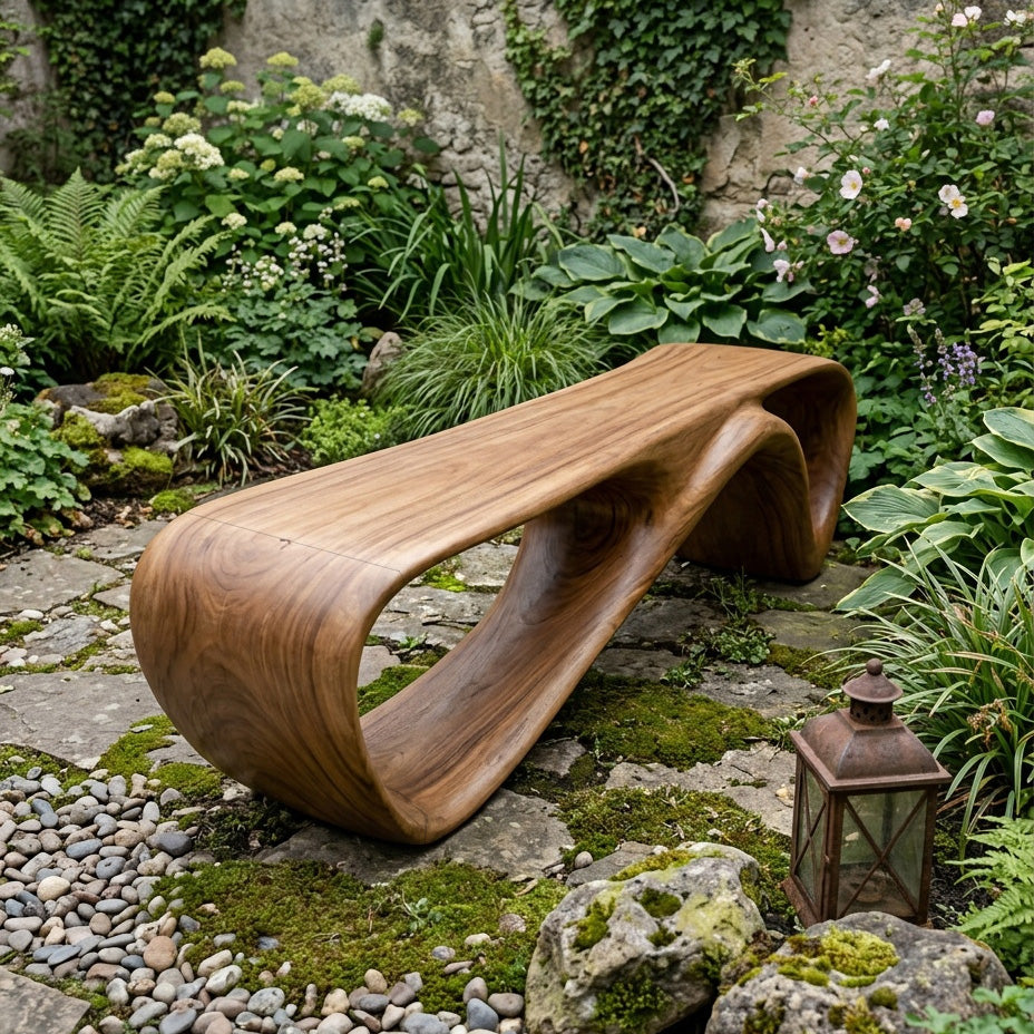 Curved Wooden Bench For Minimalist Living Room Decor