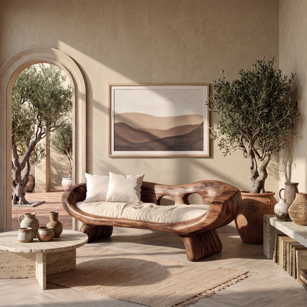 Artistic Sculptural Sofa With Curved Design For Living Room