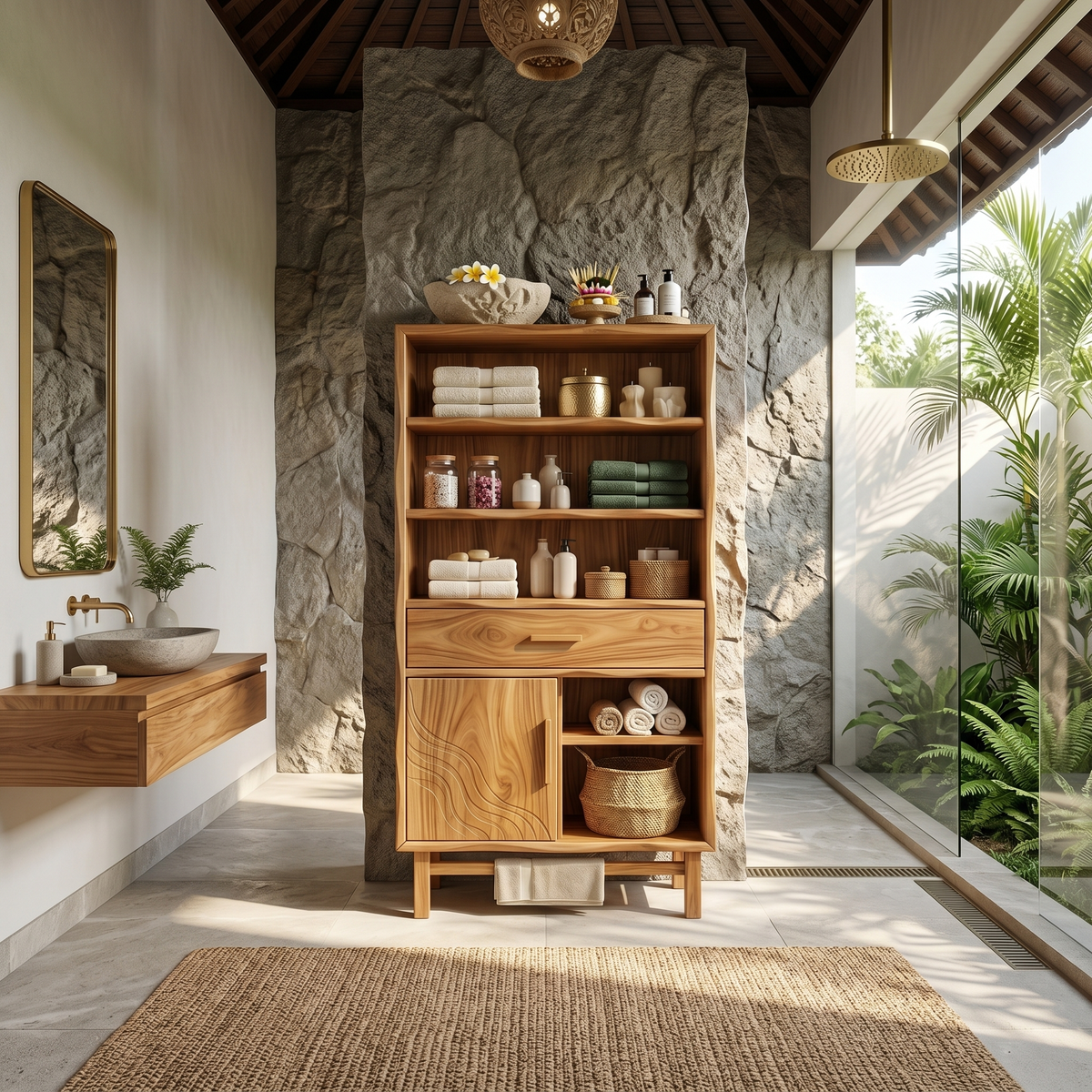 Coastal Open Shelf Storage Cabinet Beach Retreat