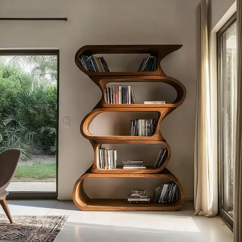 Contemporary Bookshelf With Rounded Tiers For Living Room
