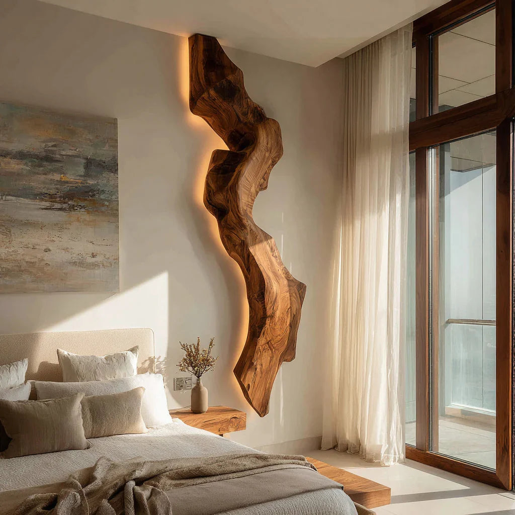 Abstract Live Edge Wall Lamp For Bedroom