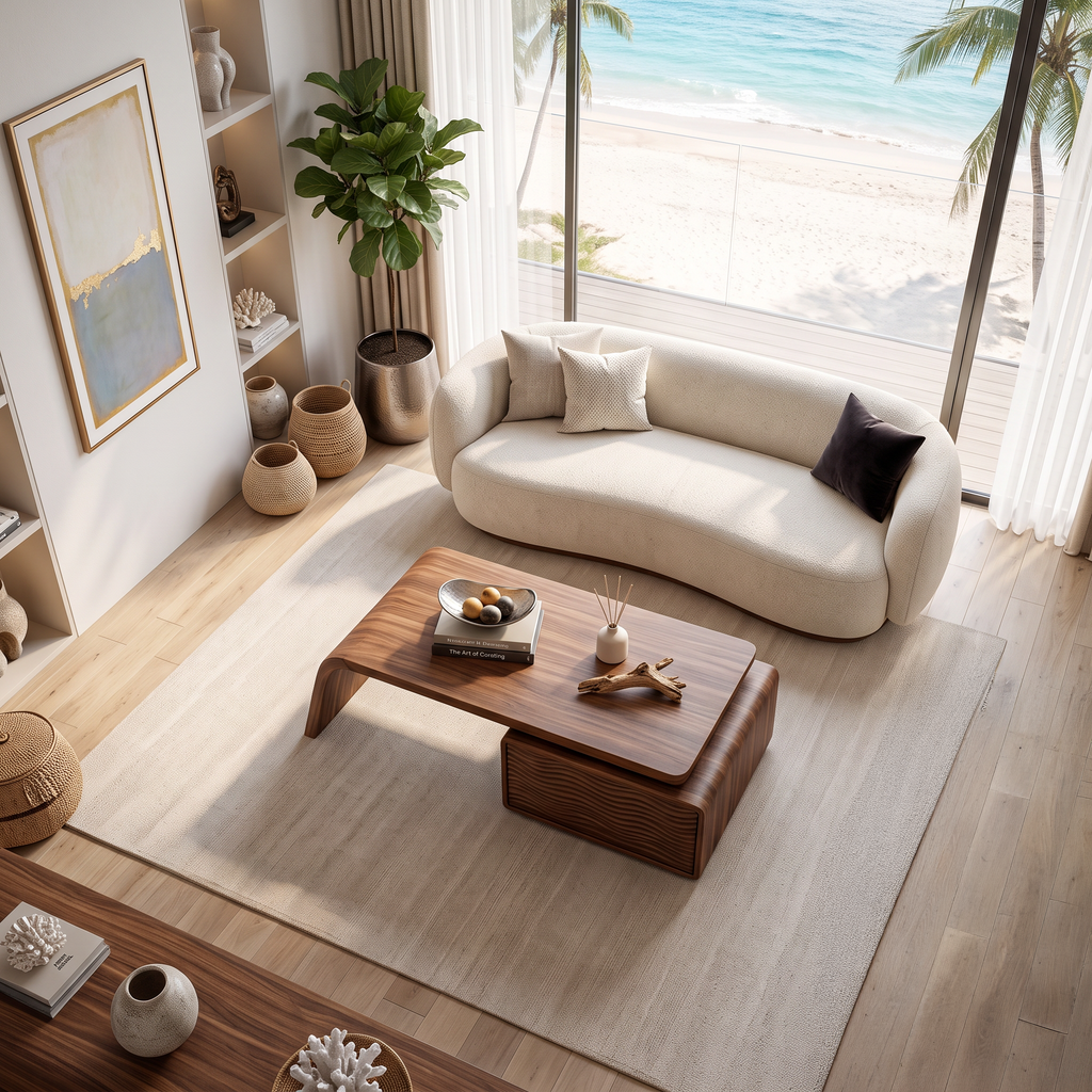 Artistic Wood Coffee Table With Drawers For Living Room