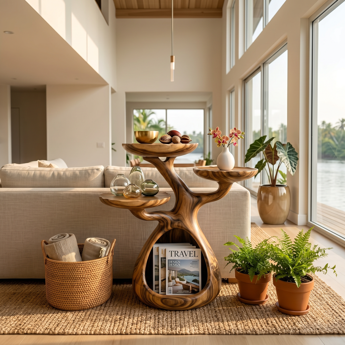 Contemporary Display Shelf Side Table Fireplace Lounge