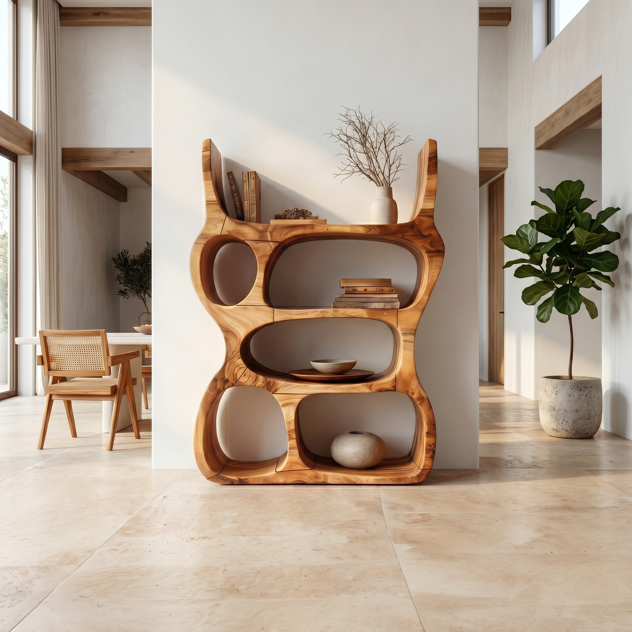 Artisan Organic Wooden Display Shelf For Cozy Interiors