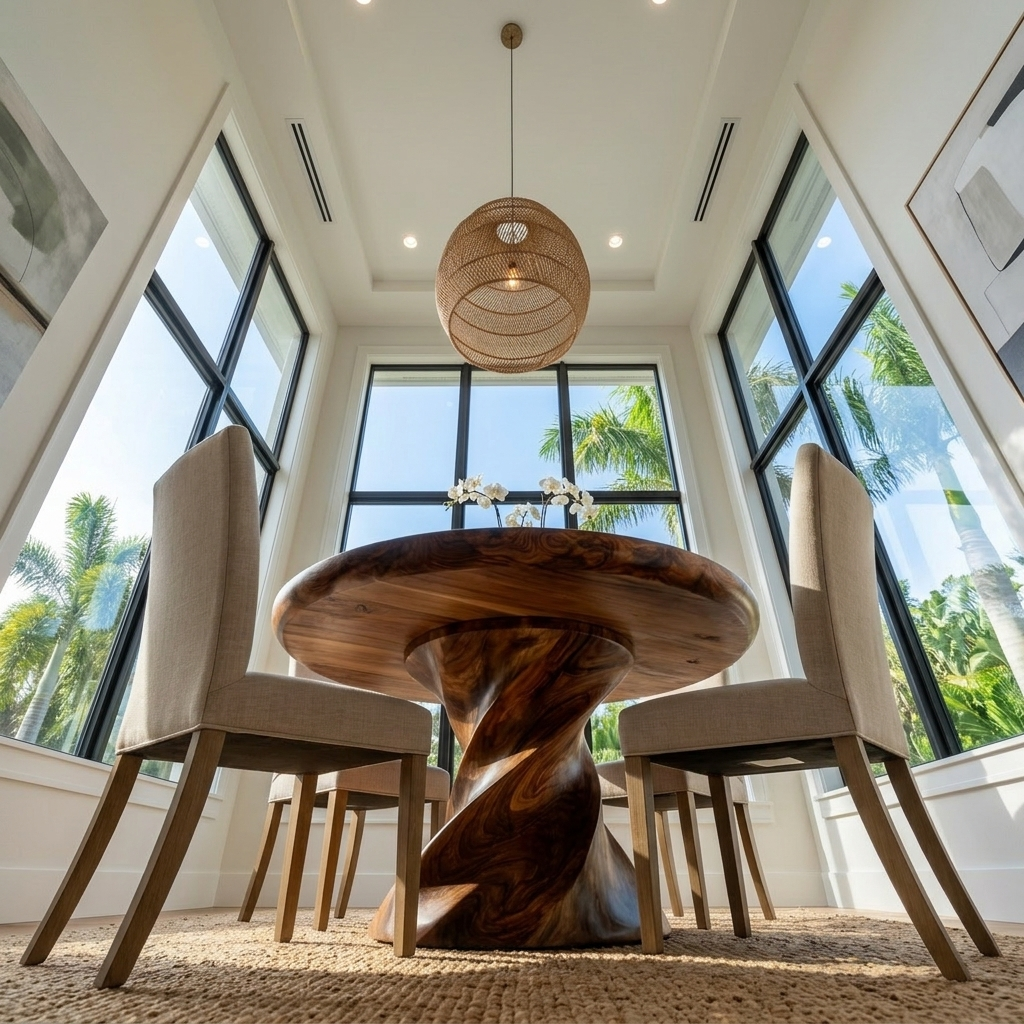 Contemporary Round Dining Table With Twisted Base For Dining Room
