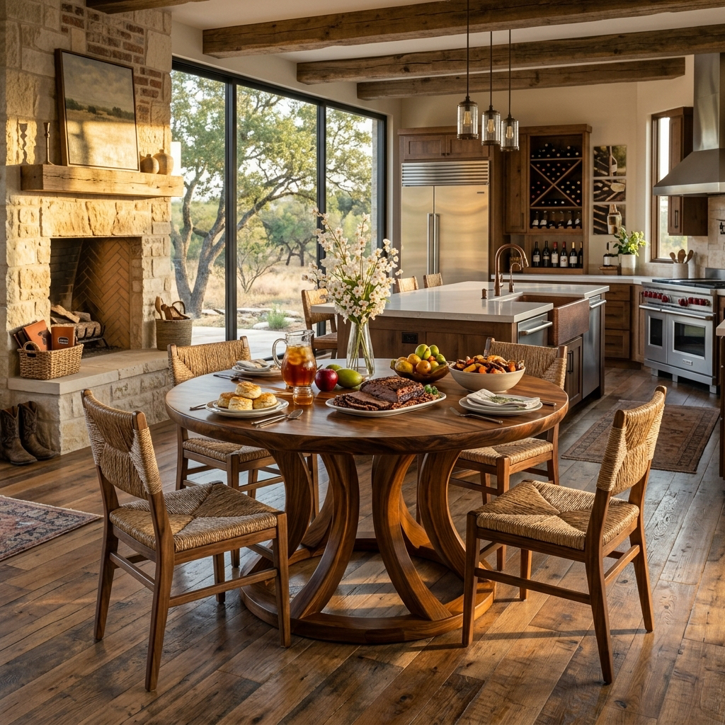 Contemporary Round Dining Table With Curved Unique Base For Dining