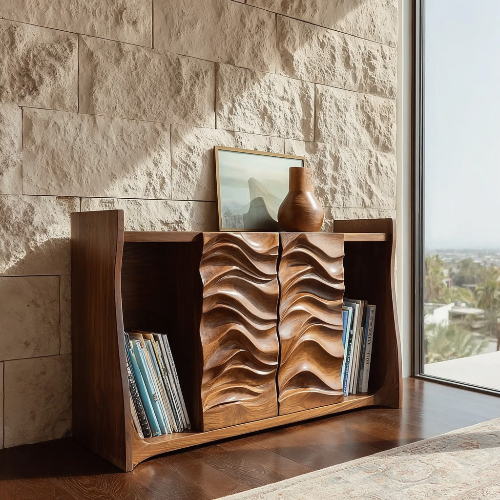 Contemporary Open Bookshelf With Carved Doors For Home Library