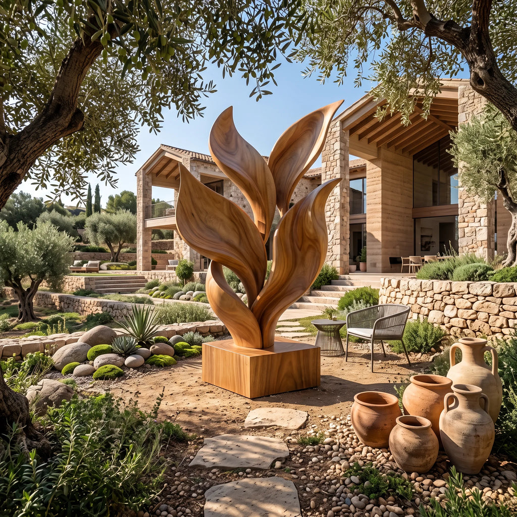Coastal Botanical Wooden Sculpture For Luxury Beach House Decor