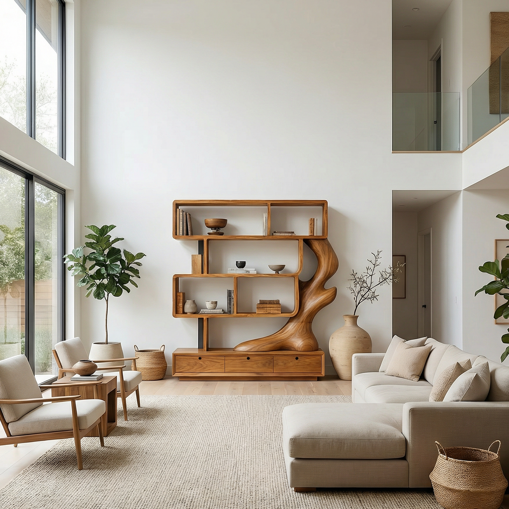 Contemporary Wooden Bookcase With Storage For Living Room - view 2