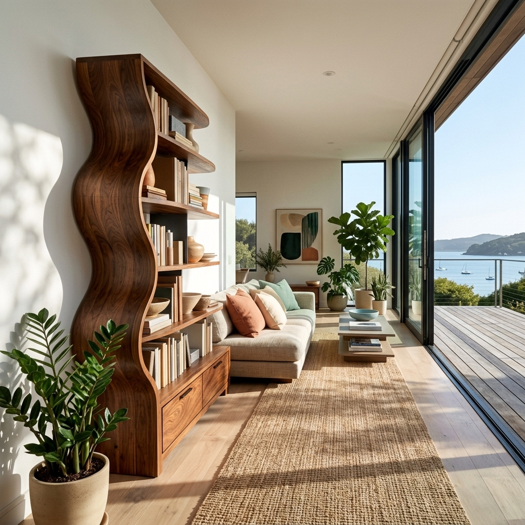 Contemporary Natural Wood Bookshelf For Interior Space