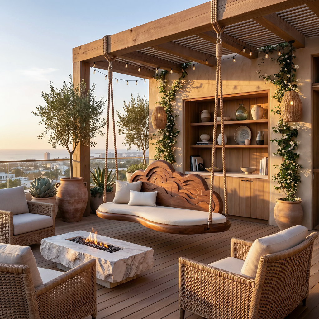 Contemporary Organic Back Indoor Swing Resort Lounge Interior
