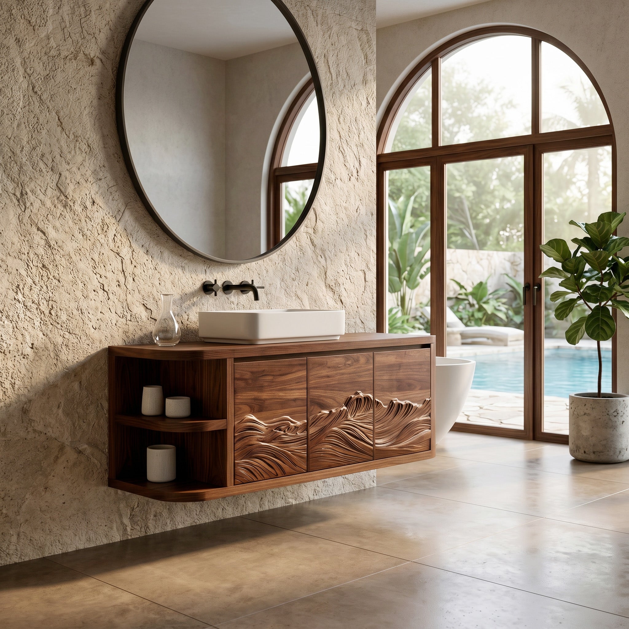 Contemporary Mountain Carved Floating Bathroom Vanity For Bathroom