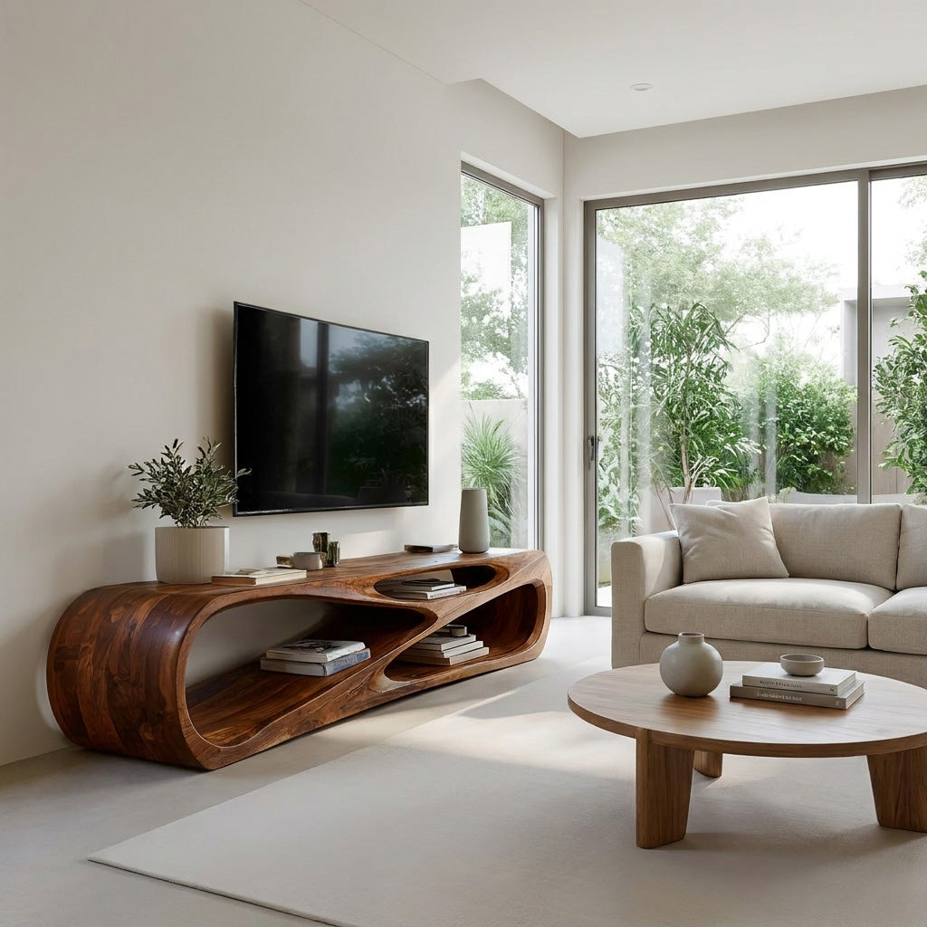 Contemporary Natural Wood Media Console For Living Room Decor