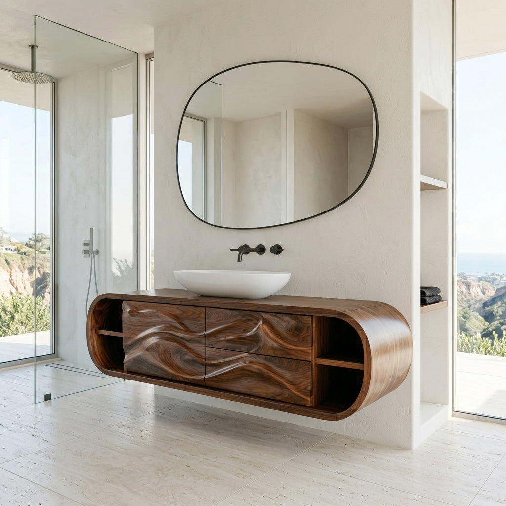 Contemporary Rounded Floating Bathroom Vanity For Modern Bathroom